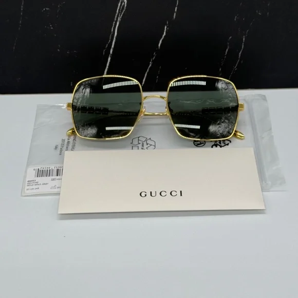 NEW GUCCI SUNGLASSES, GOLD GRAY SQUARE UNISEX EYEWEAR GUCCI - Picture 14 of 15